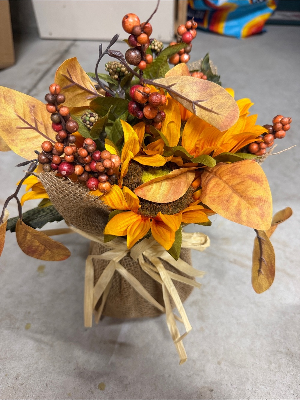 Sunflower & Berry Fall Bouquet - Faux Orange Autumn Arrangement